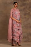 Preeti Mehta_Pink Lurex, Chiffon Embroidery, Beads Round Neck Lotus Affair Kaftan And Pant _at_Aza_Fashions