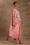 Shop_Preeti Mehta_Pink Lurex, Chiffon Beads Round Neck Pakeezah Kaftan And Dhoti Skirt _Online_at_Aza_Fashions