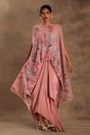 Buy_Preeti Mehta_Pink Lurex, Chiffon Beads Round Neck Pakeezah Kaftan And Dhoti Skirt _at_Aza_Fashions