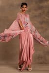 Preeti Mehta_Pink Lurex, Chiffon Beads Round Neck Pakeezah Kaftan And Dhoti Skirt _at_Aza_Fashions