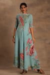 Buy_Preeti Mehta_Emerald Green Georgette Embroidery Round Neck The Vintage Pine Kurta And Pant Set _at_Aza_Fashions