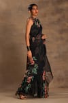 Preeti Mehta_Black Silk, Chiffon Embroidery Round Forest Flora Pre-draped Saree With Blouse _Online_at_Aza_Fashions