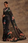Shop_Preeti Mehta_Black Silk, Chiffon Embroidery Round Forest Flora Pre-draped Saree With Blouse _Online_at_Aza_Fashions