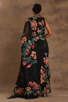 Shop_Preeti Mehta_Black Silk, Chiffon Embroidery Round Forest Flora Pre-draped Saree With Blouse _at_Aza_Fashions