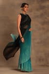 Preeti Mehta_Olive Green Silk, Chiffon Beads Round Neck Bahaar Begum Ombre Saree With Blouse _Online_at_Aza_Fashions