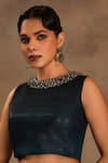 Buy_Preeti Mehta_Olive Green Silk, Chiffon Beads Round Neck Bahaar Begum Ombre Saree With Blouse _Online_at_Aza_Fashions