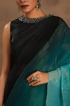 Preeti Mehta_Olive Green Silk, Chiffon Beads Round Neck Bahaar Begum Ombre Saree With Blouse _at_Aza_Fashions