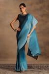 Buy_Preeti Mehta_Blue Silk, Chiffon, Lurex Beads Twilight Ombre Pre-draped Saree With Blouse _at_Aza_Fashions