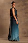 Preeti Mehta_Blue Silk, Chiffon, Lurex Beads Twilight Ombre Pre-draped Saree With Blouse _at_Aza_Fashions