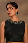 Buy_Preeti Mehta_Blue Silk, Chiffon, Lurex Beads Twilight Ombre Pre-draped Saree With Blouse 