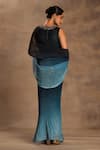 Shop_Preeti Mehta_Blue Silk, Chiffon, Lurex Beads Twilight Ombre Pre-draped Saree With Blouse _at_Aza_Fashions