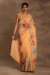 Preeti Mehta_Yellow Georgette Embroidery Round Neck Sunset Swing Pre-draped Saree With Blouse _Online_at_Aza_Fashions