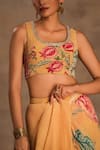Shop_Preeti Mehta_Yellow Georgette Embroidery Round Neck Sunset Swing Pre-draped Saree With Blouse _Online_at_Aza_Fashions