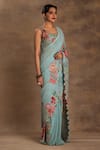 Preeti Mehta_Green Georgette Sequins, Beads, Embroidery Blossom Pre-draped Saree With Blouse _Online_at_Aza_Fashions