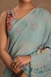 Shop_Preeti Mehta_Green Georgette Sequins, Beads, Embroidery Blossom Pre-draped Saree With Blouse _Online_at_Aza_Fashions