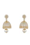 Shop_Sica Jewellery_White Rhinestones, Pearls 925 Silver Azalea Jhumkas _at_Aza_Fashions