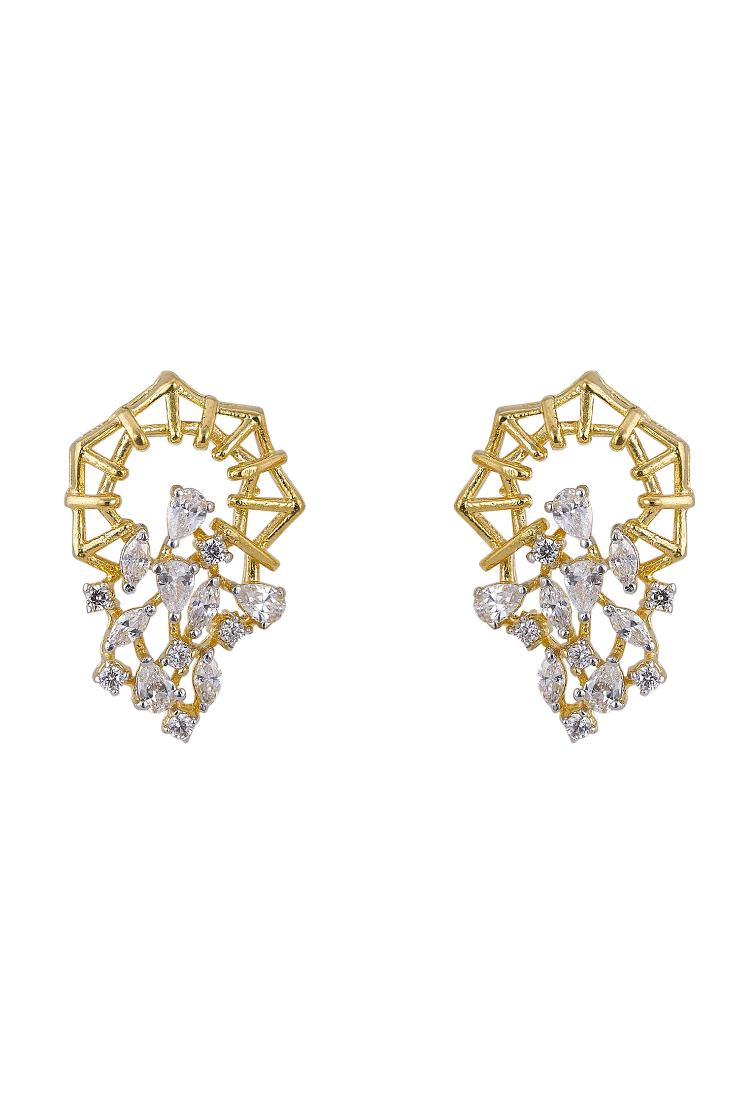 Shop_Sica Jewellery_White Crystals 925 Silver Rivera Earrings _at_Aza_Fashions