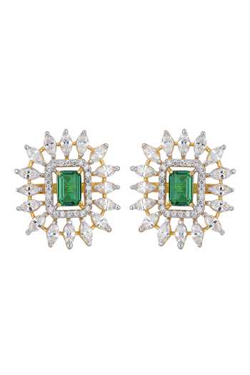Shop_Sica Jewellery_Green Stones 925 Silver Oleander Earrings _at_Aza_Fashions