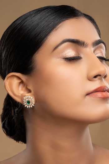 Buy_Sica Jewellery_Green Stones 925 Silver Oleander Earrings _at_Aza_Fashions