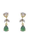 Shop_Sica Jewellery_Green Stones, 925 Silver Spirea Earrings _at_Aza_Fashions