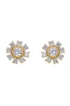 Shop_Sica Jewellery_Gold Plated Crystals 925 Silver Fleur Earrings _at_Aza_Fashions