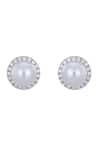Shop_Sica Jewellery_White Stones 925 Silver Pearl Earrings _at_Aza_Fashions