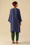 Shop_Begum_Blue Silk Mirrors, Embroidery Notched Neck Parizad Kurta Pant Set _at_Aza_Fashions