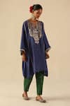 Shop_Begum_Blue Silk Mirrors, Embroidery Notched Neck Parizad Kurta Pant Set _Online_at_Aza_Fashions