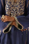 Begum_Blue Silk Mirrors, Embroidery Notched Neck Parizad Kurta Pant Set _Online