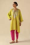 Buy_Begum_Green Silk Sequins, Embroidery Notched Neck Parizad Kurta Pant Set _at_Aza_Fashions