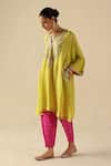 Begum_Green Silk Sequins, Embroidery Notched Neck Parizad Kurta Pant Set _at_Aza_Fashions
