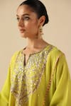 Begum_Green Silk Sequins, Embroidery Notched Neck Parizad Kurta Pant Set _Online