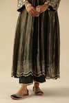 Shop_Begum_Olive Green Silk, Organza Mirrors, Beads Round Neck Afsana Kalidar Kurta Set _Online_at_Aza_Fashions