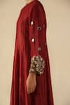 Begum_Red Silk, Organza Embroidery Round Neck Afsana Kalidar Kurta Set _Online_at_Aza_Fashions