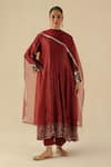 Buy_Begum_Red Silk, Organza Embroidery Round Neck Afsana Kalidar Kurta Set _at_Aza_Fashions