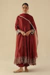 Buy_Begum_Red Silk, Organza Embroidery Round Neck Afsana Kalidar Kurta Set _Online_at_Aza_Fashions