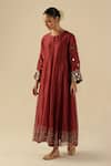 Shop_Begum_Red Silk, Organza Embroidery Round Neck Afsana Kalidar Kurta Set _Online_at_Aza_Fashions