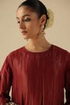 Begum_Red Silk, Organza Embroidery Round Neck Afsana Kalidar Kurta Set _at_Aza_Fashions