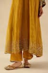 Shop_Begum_Yellow Silk, Organza Embroidery, Sequins Round Neck Afsana Kalidar Kurta Set _Online_at_Aza_Fashions