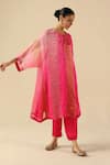 Shop_Begum_Fuchsia Tissue, Silk Sequins Round Neck Tabeer Kurta Pant Set 
