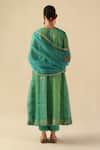 Shop_Begum_Turquoise Organza, Modal, Silk Embroidery Round Neck Rimjhim Kurta Pant Set _at_Aza_Fashions