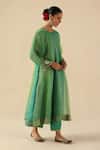Begum_Turquoise Organza, Modal, Silk Embroidery Round Neck Rimjhim Kurta Pant Set _Online_at_Aza_Fashions