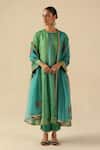 Buy_Begum_Turquoise Organza, Modal, Silk Embroidery Round Neck Rimjhim Kurta Pant Set _at_Aza_Fashions