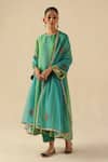 Shop_Begum_Turquoise Organza, Modal, Silk Embroidery Round Neck Rimjhim Kurta Pant Set _Online_at_Aza_Fashions