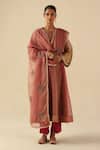 Buy_Begum_Peach Organza, Silk, Modal Embroidery Round Neck Rimjhim Kurta Pant Set _at_Aza_Fashions