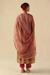 Shop_Begum_Peach Organza, Silk, Modal Embroidery Round Neck Rimjhim Kurta Pant Set _at_Aza_Fashions