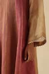Begum_Peach Organza, Silk, Modal Embroidery Round Neck Rimjhim Kurta Pant Set _Online