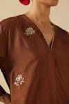 Begum_Brown Silk, Organza Embroidery, Sequins V-neck Kohinoor Kurta Pant Set _at_Aza_Fashions