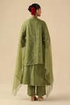 Shop_Begum_Green Silk, Hemp, Organza Embroidery, Sequins V-neck Kohinoor Kurta Pant Set _at_Aza_Fashions