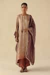 Buy_Begum_Rose Gold Silk, Tissue Round Neck Gauhar Kurta Pant Set _at_Aza_Fashions